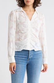 Adrianna Papell Ruched Burnout Button-Up Shirt