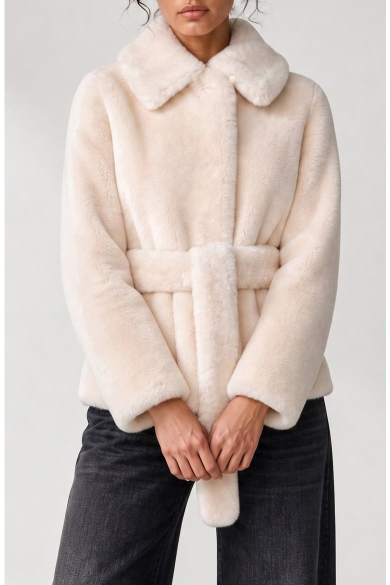 Sally Faux Fur Belted Jacket, Alternate, color, IVORY