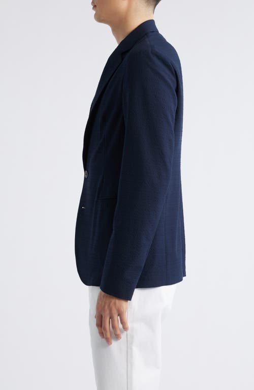Emporio Armani Seersucker Soft Jacket In Navy