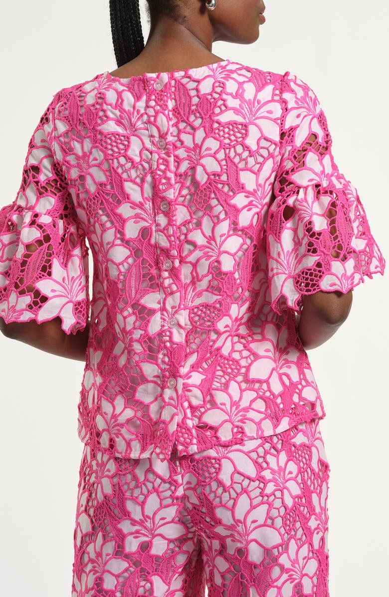 Isaac Mizrahi New York Floral Embroidered Eyelet Top, Alternate, color, Fuchsia