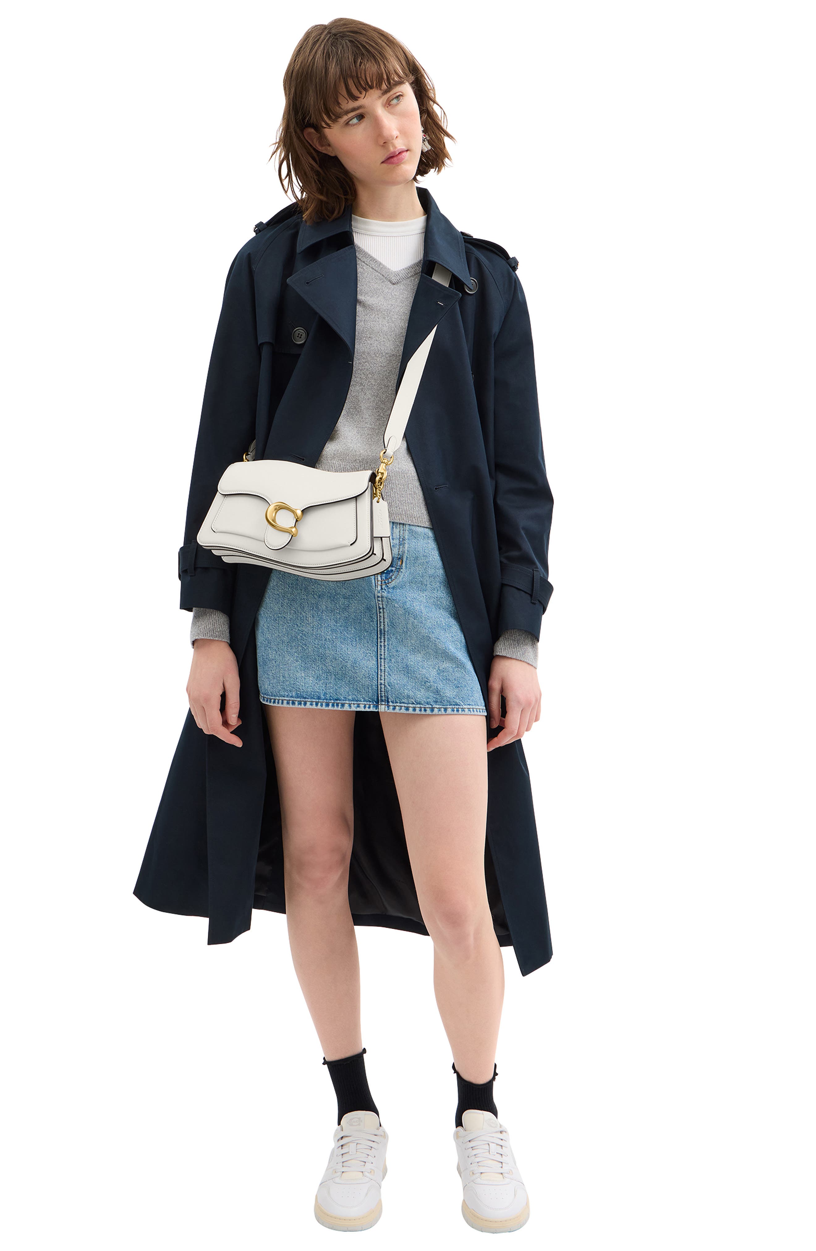 COACH Twisted Tabby Leather Shoulder Bag, Alternate, color, Chalk