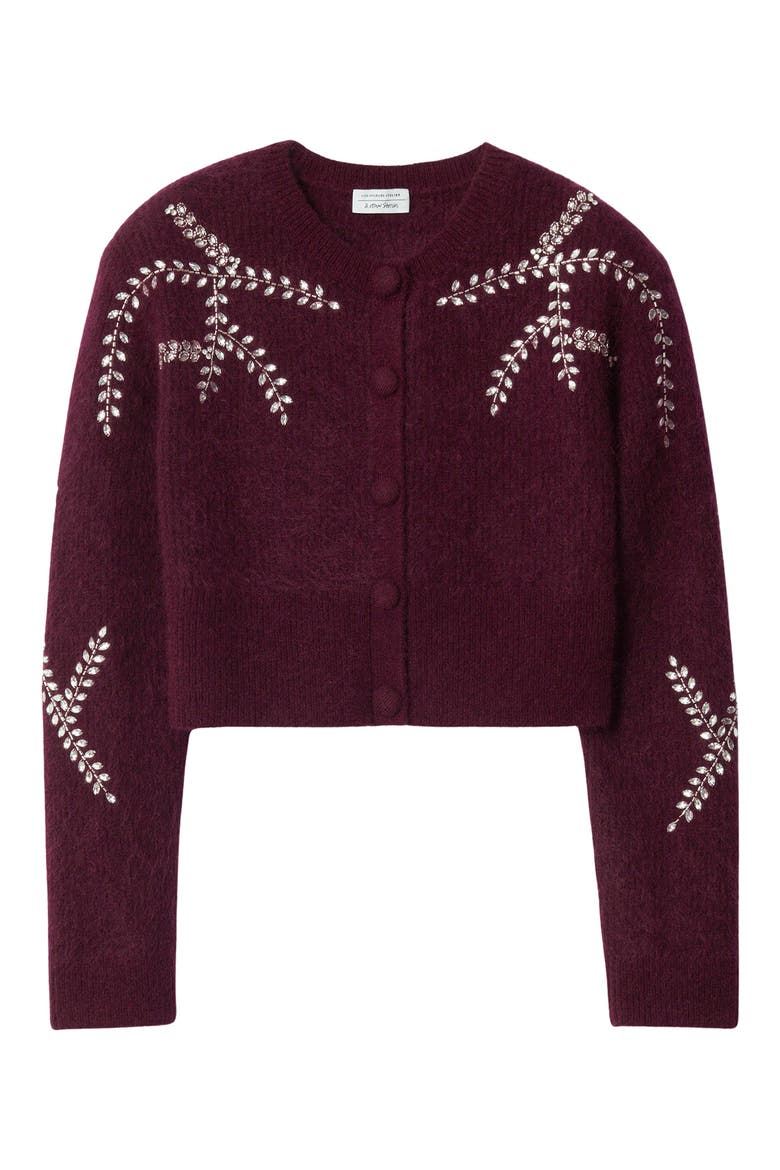 Crystal Embroidered Wool & Mohair Blend Cardigan, Alternate, color, BURGUNDY