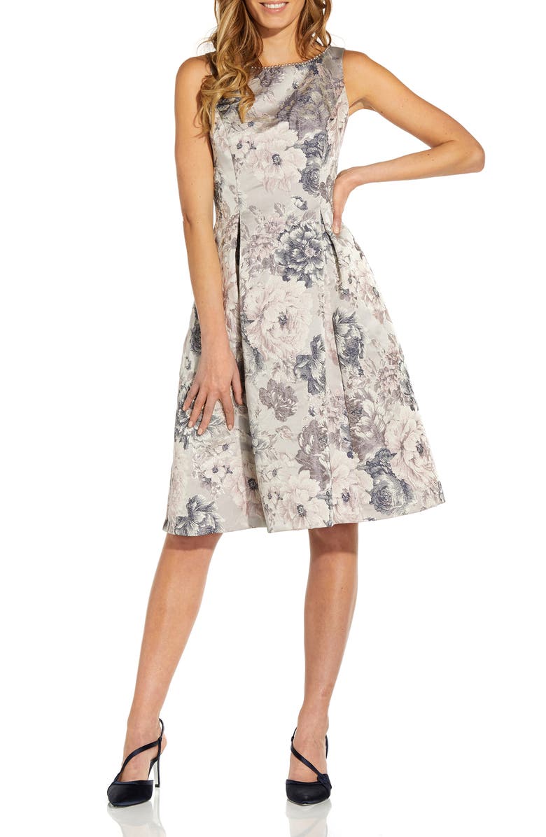 Adrianna Papell Floral Jacquard Fit & Flare Dress, Main, color,