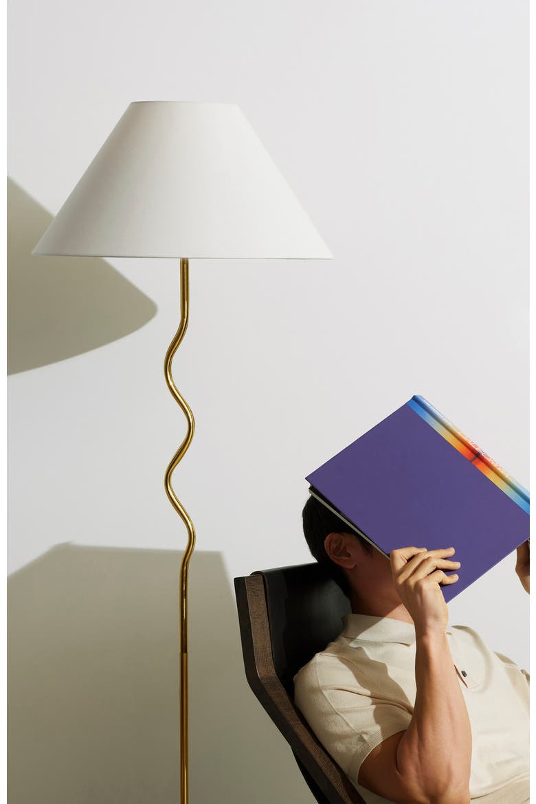 Squiggle 62" LED Modern Wavy Floor Lamp with Fabric Shade, Bulb Included, Alternate, color, Antique Brass