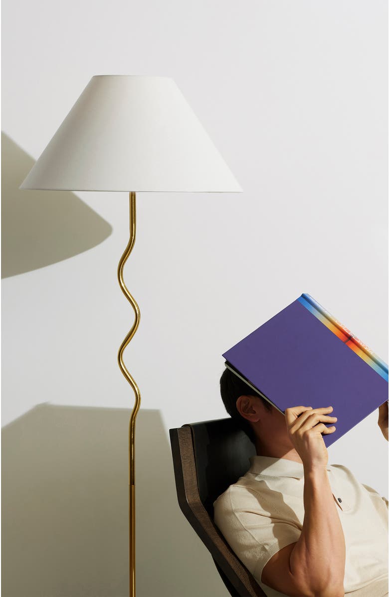 Brightech Squiggle 62" LED Modern Wavy Floor Lamp with Fabric Shade, Bulb Included, Alternate, color, Antique Brass