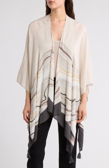 Vince Camuto Wave Stripe Ruana In Light Neutral