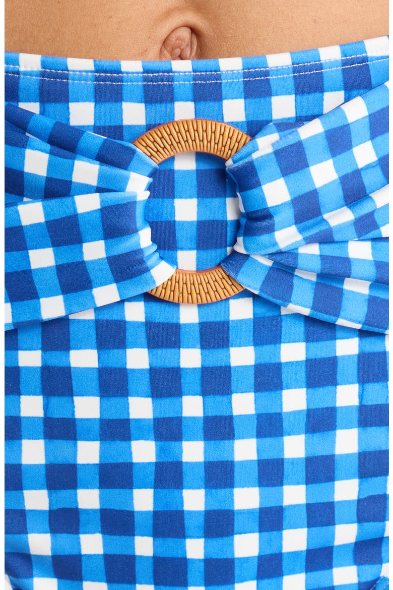 O-Ring High Waist Bikini Bottoms, Alternate, color, BLUE GINGHAM
