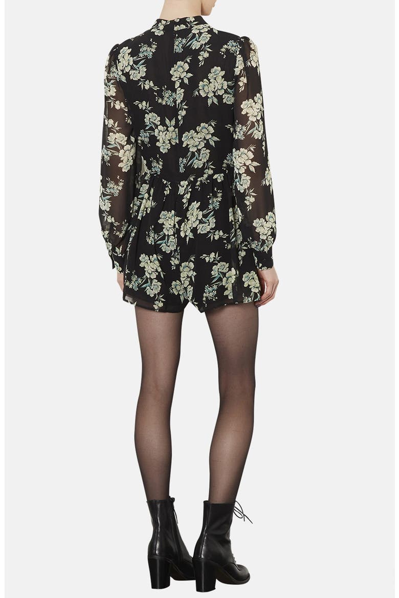 Floral Print Long Sleeve Romper, Alternate, color, BLACK