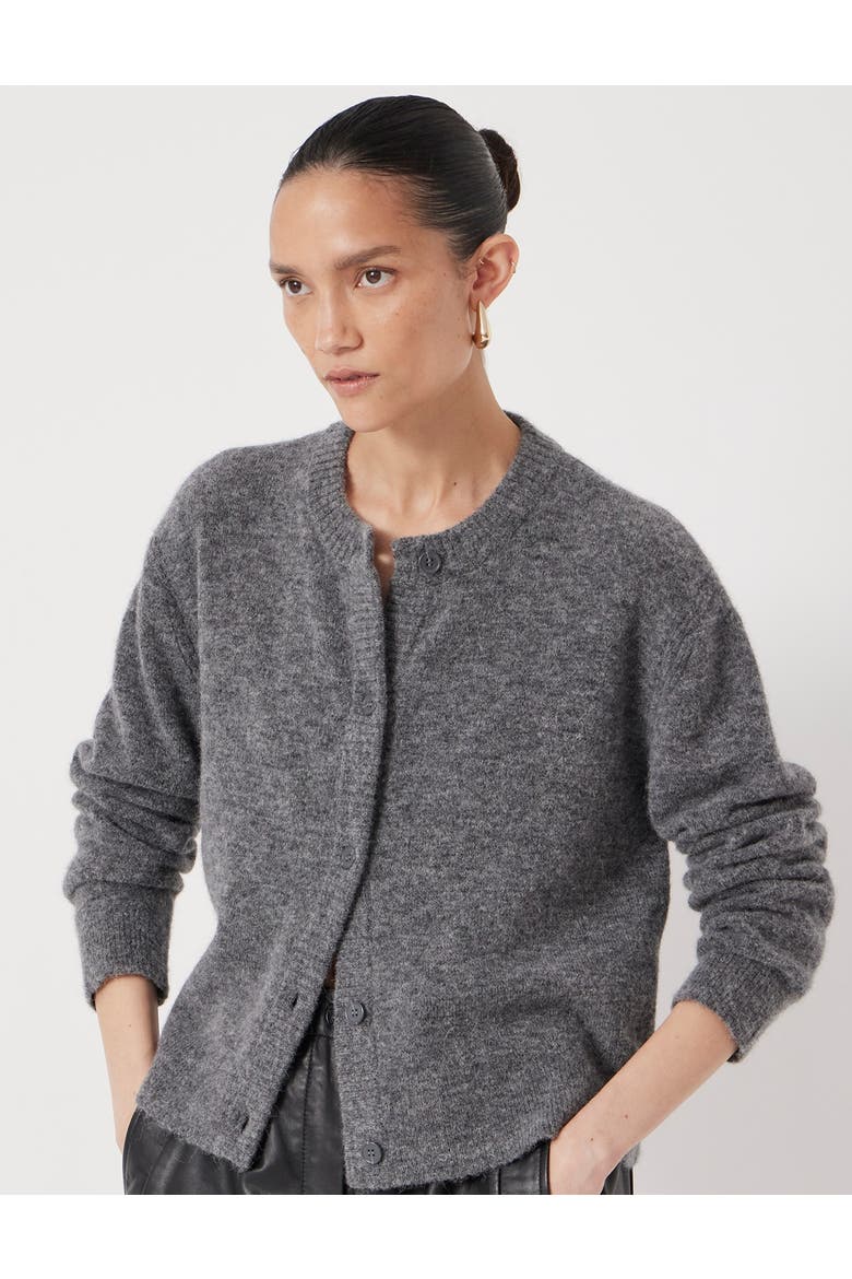 Crew Neck Boxy Wool Blend Cardigan, Main, color, Mid Grey Marl