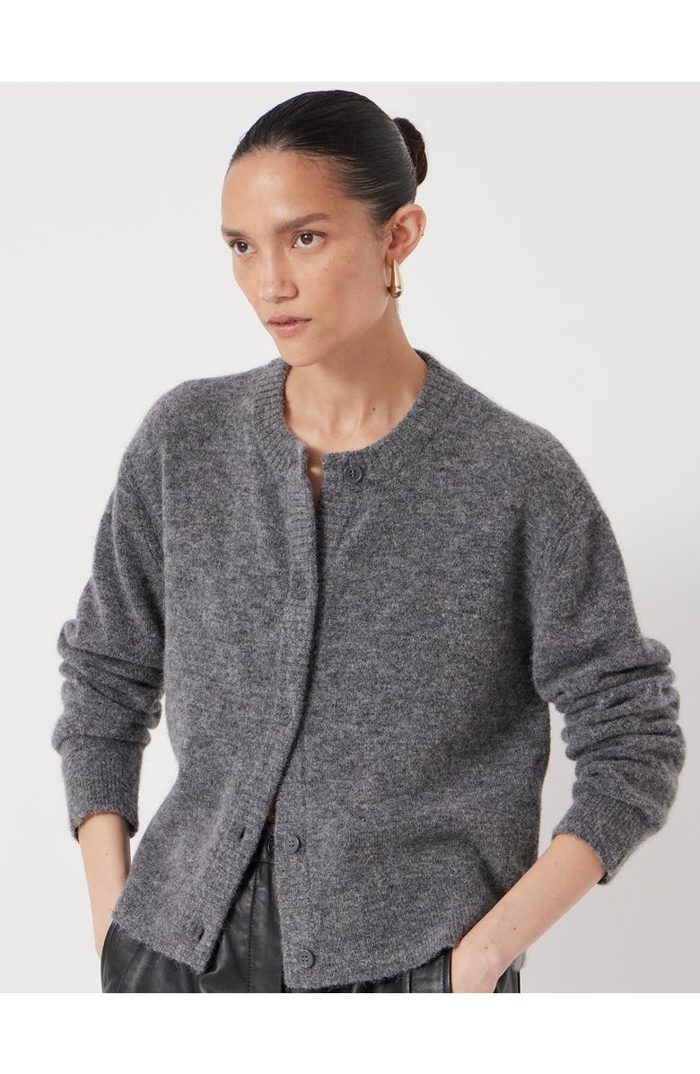Hush Crew Neck Boxy Wool Blend Cardigan, Main, color, Mid Grey Marl