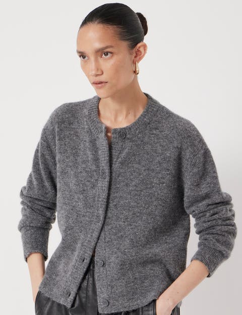Crew Neck Boxy Wool Blend Cardigan