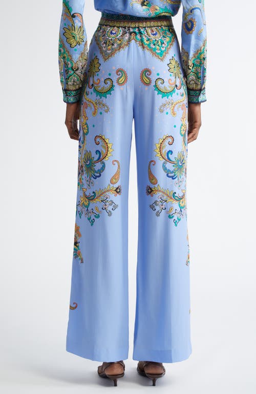 Etro Palazzo Silk Trousers With Floral And Geometric Print In Print On Blue Base