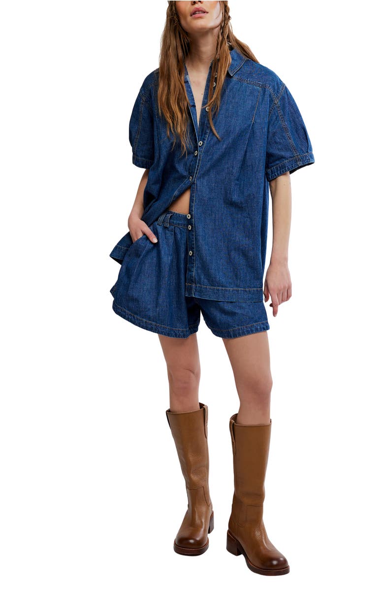 Free People Griselda Denim Shirt & Shorts Set, Main, color, Sea Dream Wash
