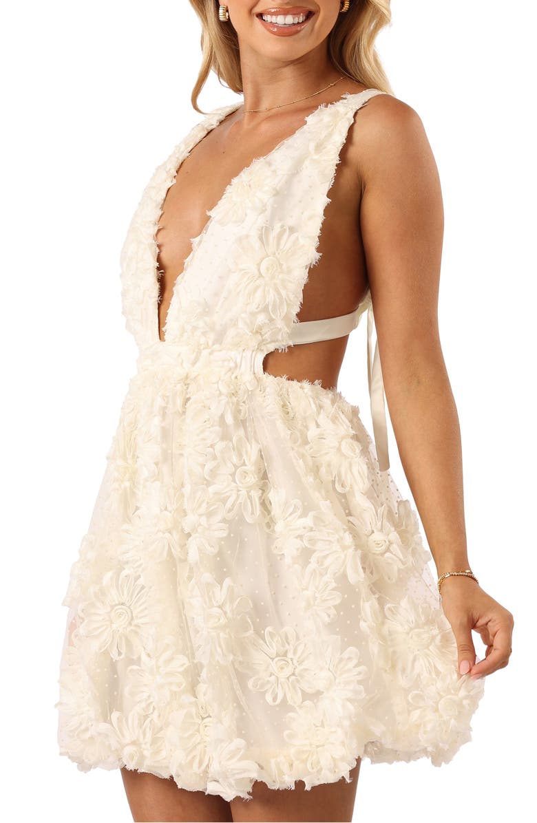 Petal & Pup Atti Floral Appliqué Minidress, Alternate, color, Cream