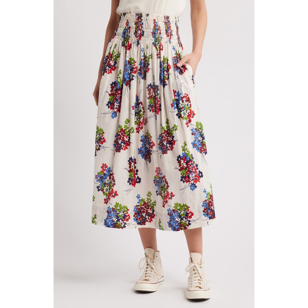 The Great . The Viola Floral Smocked Waist Cotton Midi Skirt In Oasis Floral
