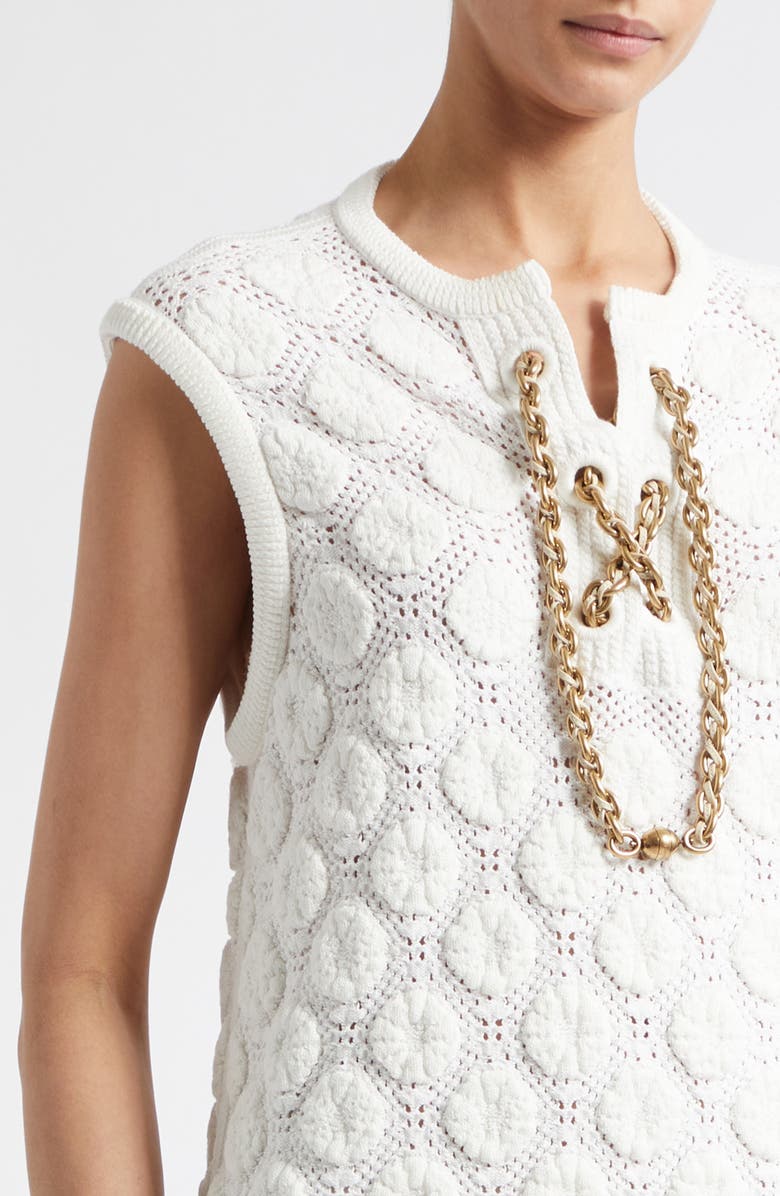 Burberry Brittany Crochet Stitch Sleeveless Mini Sweater Dress, Alternate, color, White