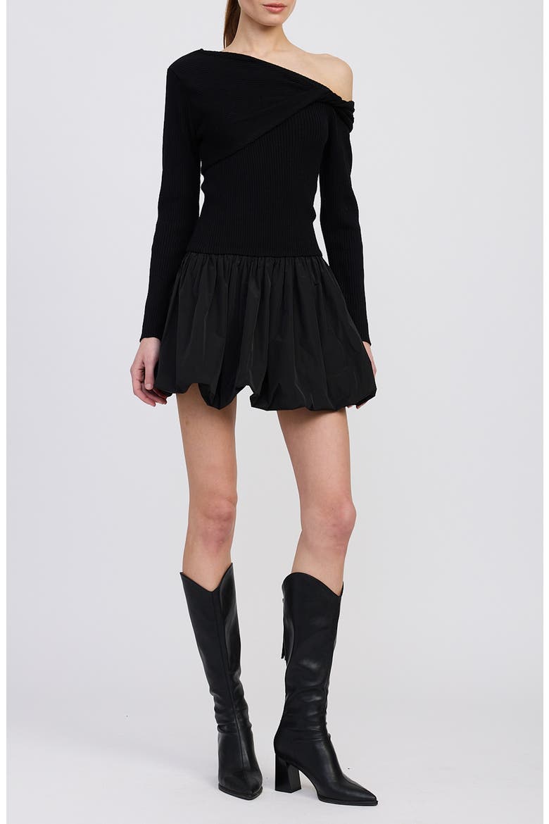 Romilla One-Shoulder Mixed Media Minidress, Alternate, color, BLACK