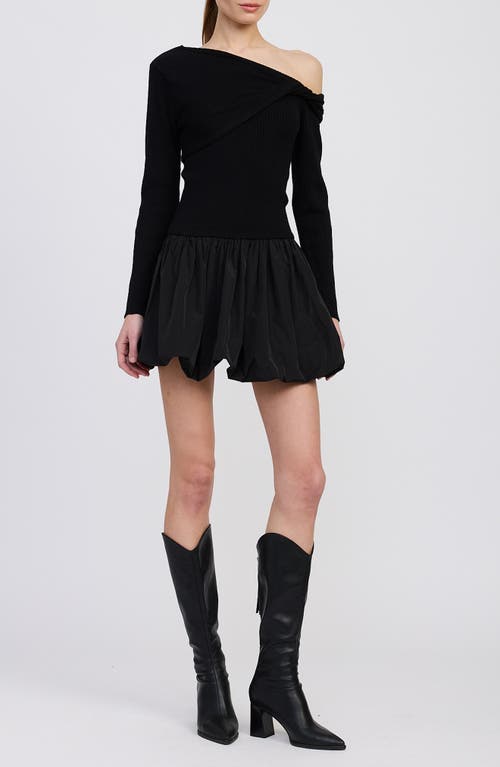 En Saison Romilla One-shoulder Mixed Media Minidress In Black