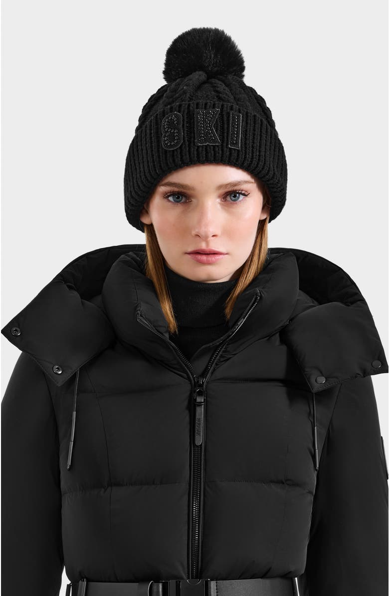 Rudsak Mae Embellished Ski logo Knit Hat, Alternate, color, Black