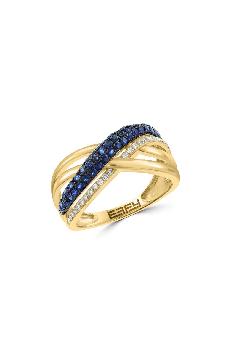 EFFY 14K Gold Diamond & Blue Sapphire Double Band Ring, Main, color,