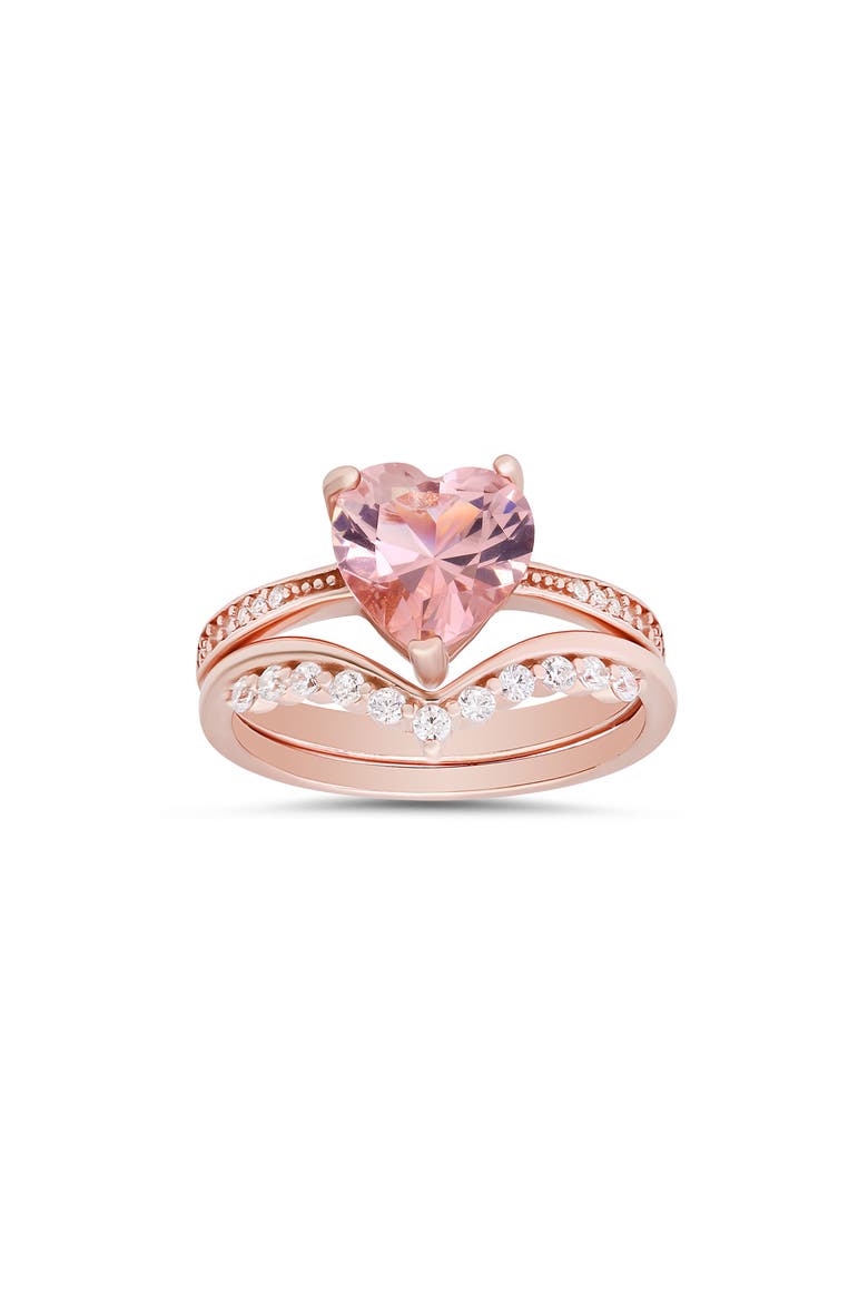 Morganite Heart Two-Piece Ring Set, Main, color, ROSE GOLD