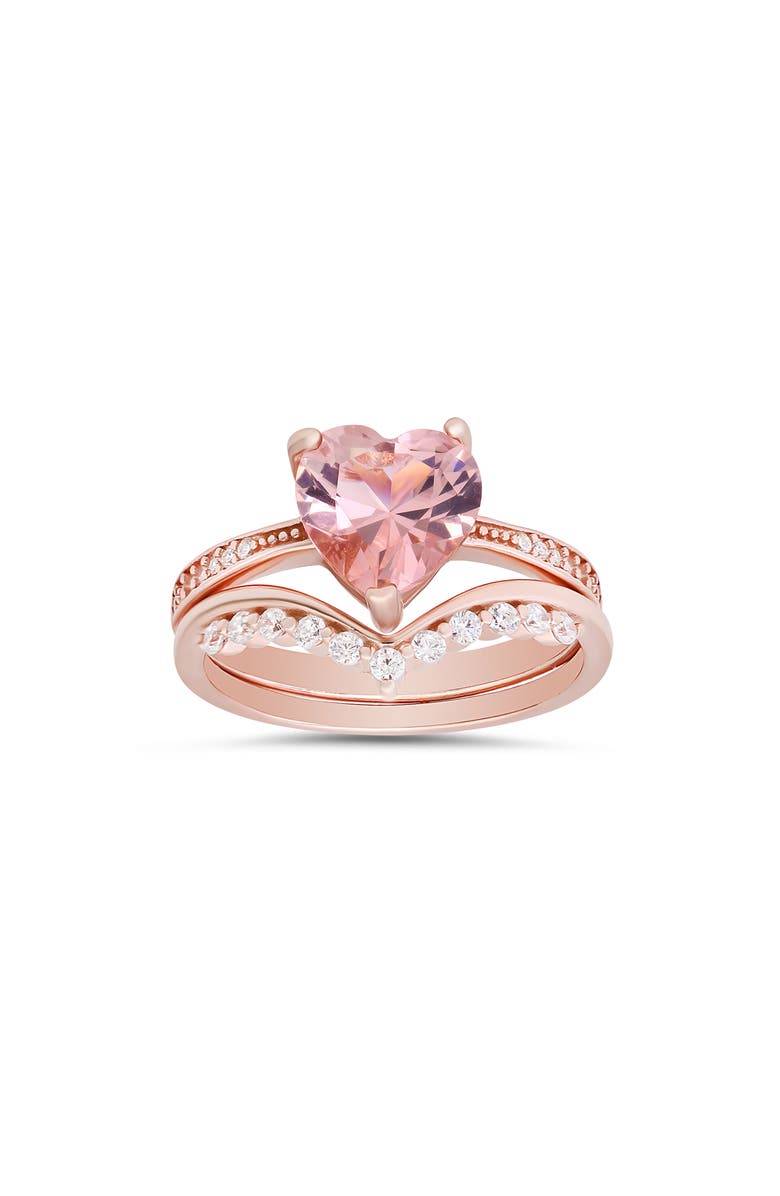 Queen Jewels Morganite Heart Two-Piece Ring Set, Main, color, Rose Gold