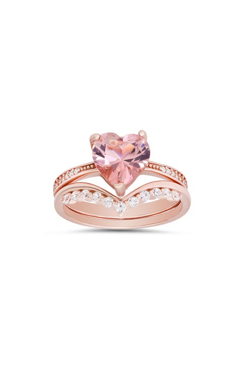 Morganite Heart Two-Piece Ring Set