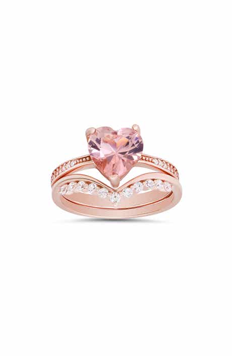 Queen Jewels Morganite Heart Two-Piece Ring Set
