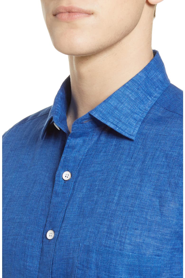 Ellerslie Short Sleeve Linen Button-Up Shirt, Alternate, color, AQUAMARINE