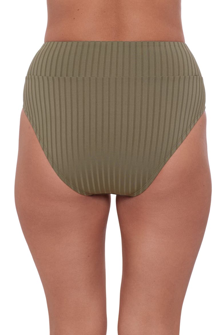 Smoothing and Sculpting Ribbed Banded High-Waist Bikini Swimsuit Bottoms, Alternate, color, Eucalyptus