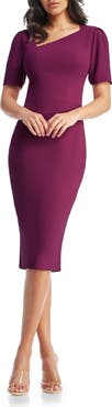 Dress the Population Ruth Asymmetric Neck Midi Dress
