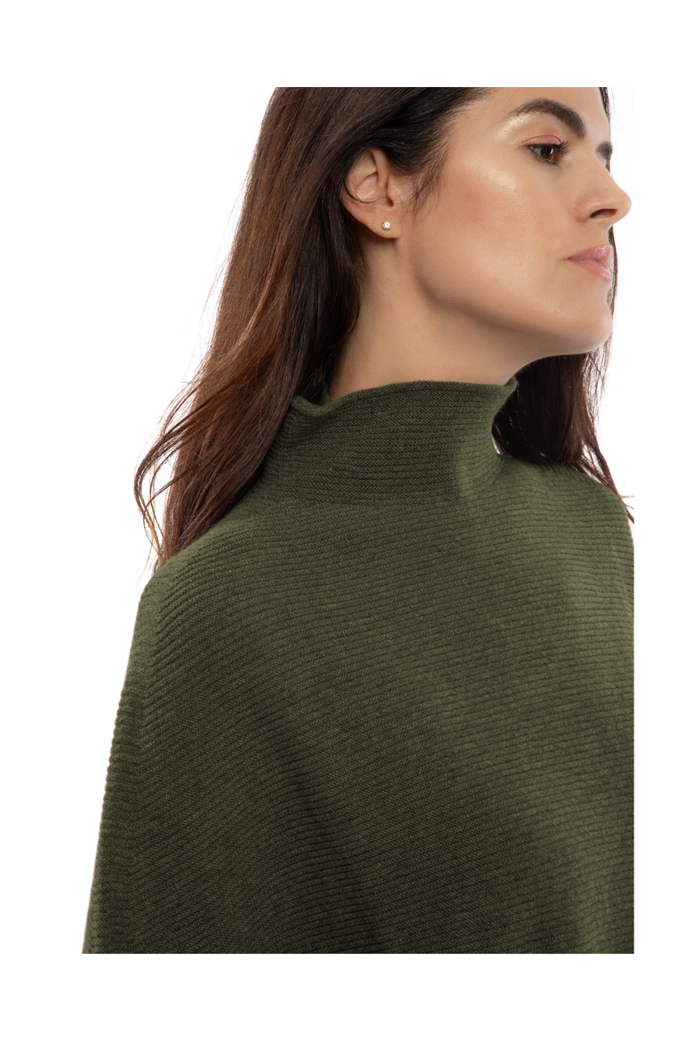 Pure Cashmere Funnel Neck Poncho, Alternate, color, Olive Green