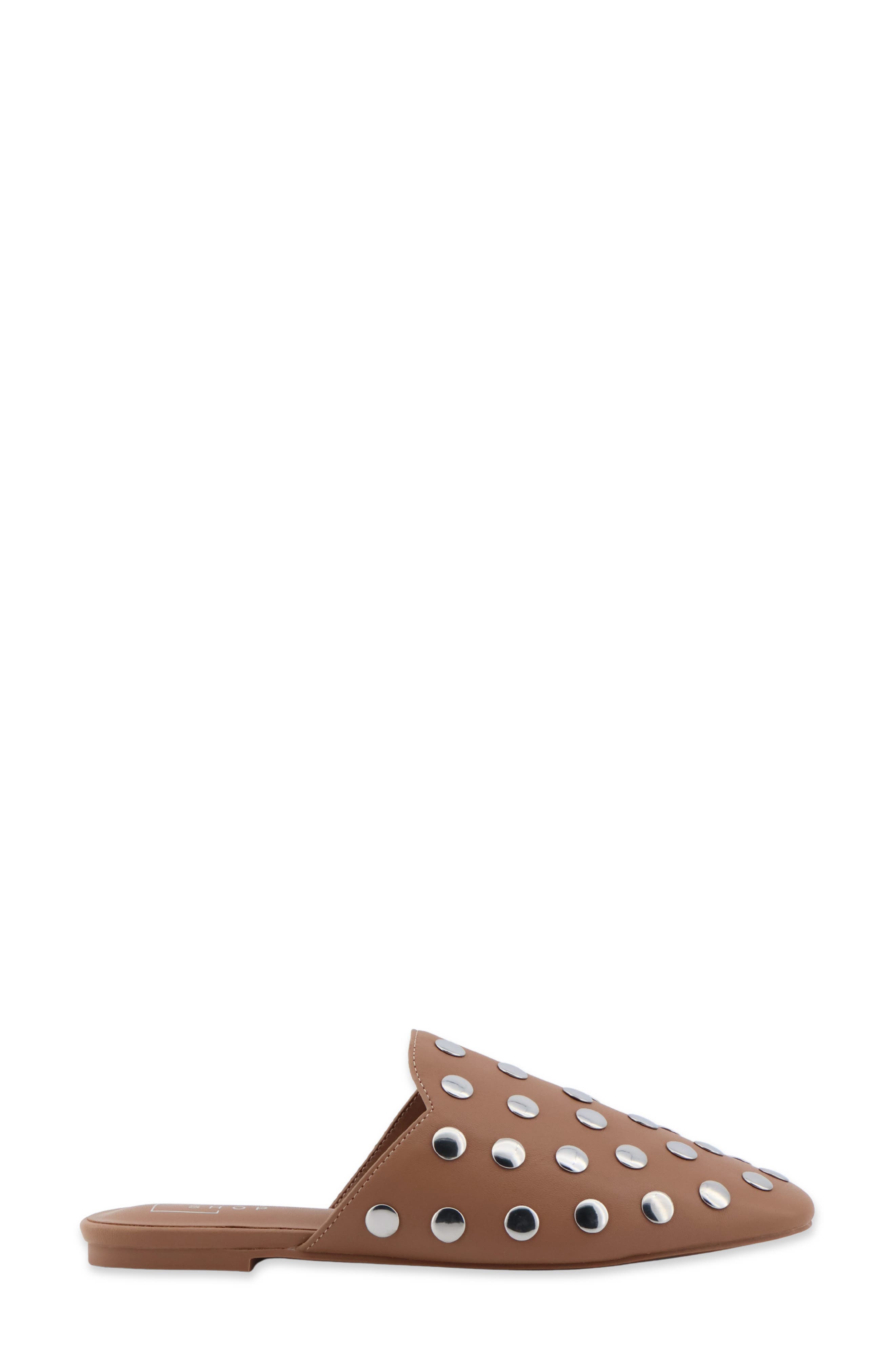 Aretha Studded Faux Leather Flat Mule, Alternate, color, CAMEL
