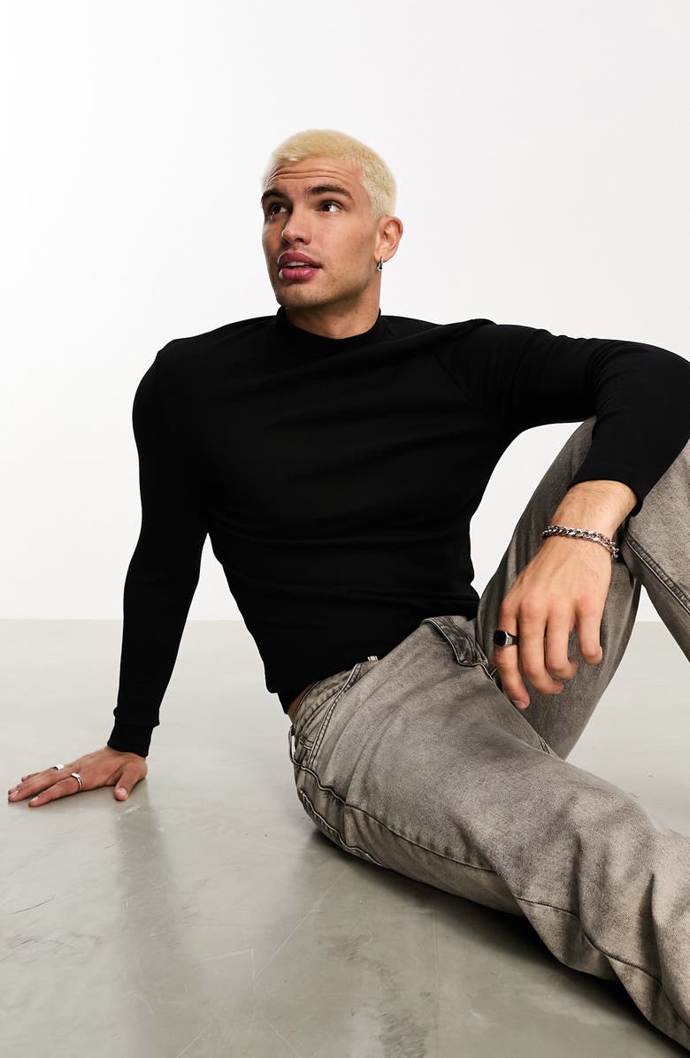 ASOS DESIGN Mock Neck Long Sleeve Rib Muscle T-Shirt, Alternate, color, 