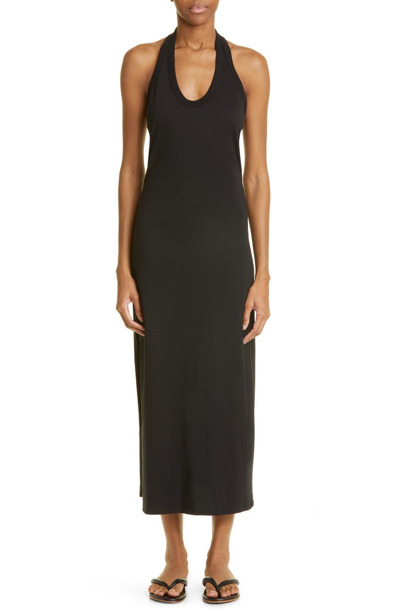 LOULOU DE SAISON Supima<sup>®</sup> Cotton Halter Neck Midi Dress, Main, color, 