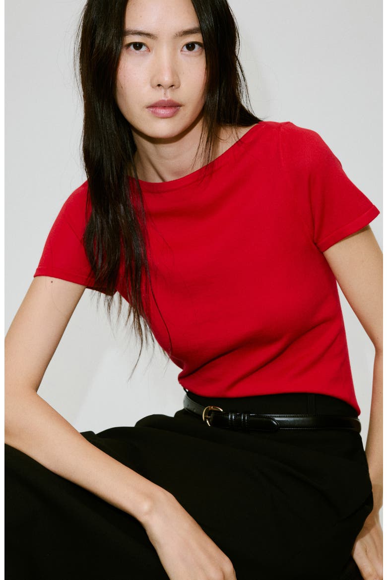 Short Sleeve Fine Knit Sweater, Alternate, color, RED