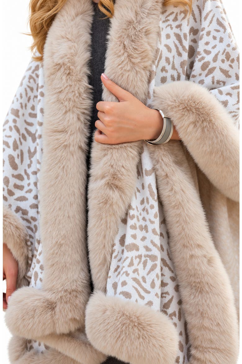 Cheetah Pattern Faux Fur Cape, Alternate, color, IVORY
