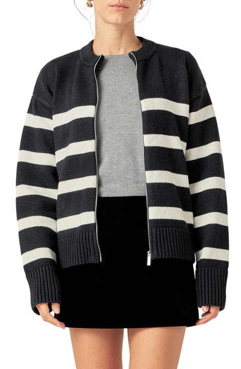 Stripe Zip-Up Cardigan