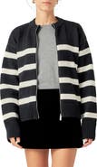 English Factory Stripe Zip-Up Cardigan