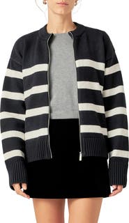 English Factory Stripe Zip-Up Cardigan
