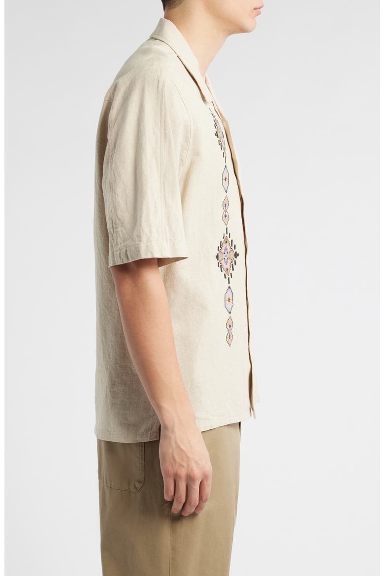 Ole 5396 Embroidered Linen & Cotton Camp Shirt, Alternate, color, OATMEAL