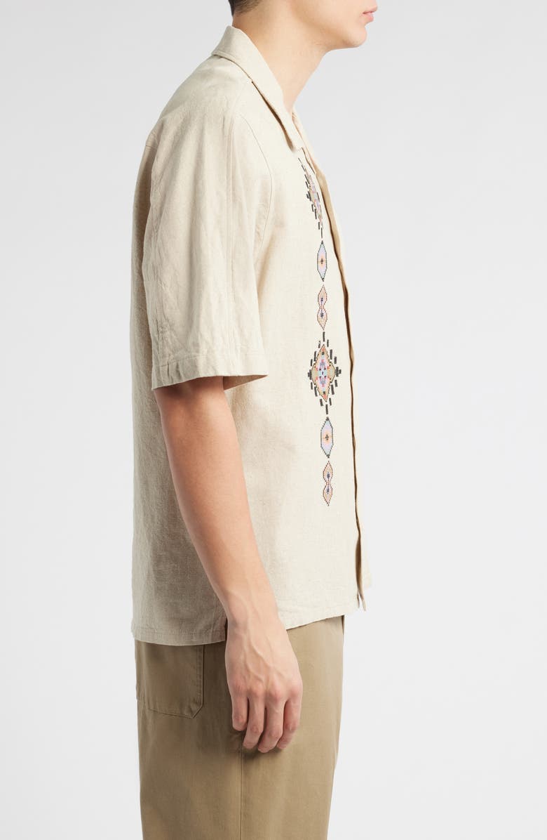 NN07 Ole 5396 Embroidered Linen & Cotton Camp Shirt, Alternate, color, Oatmeal