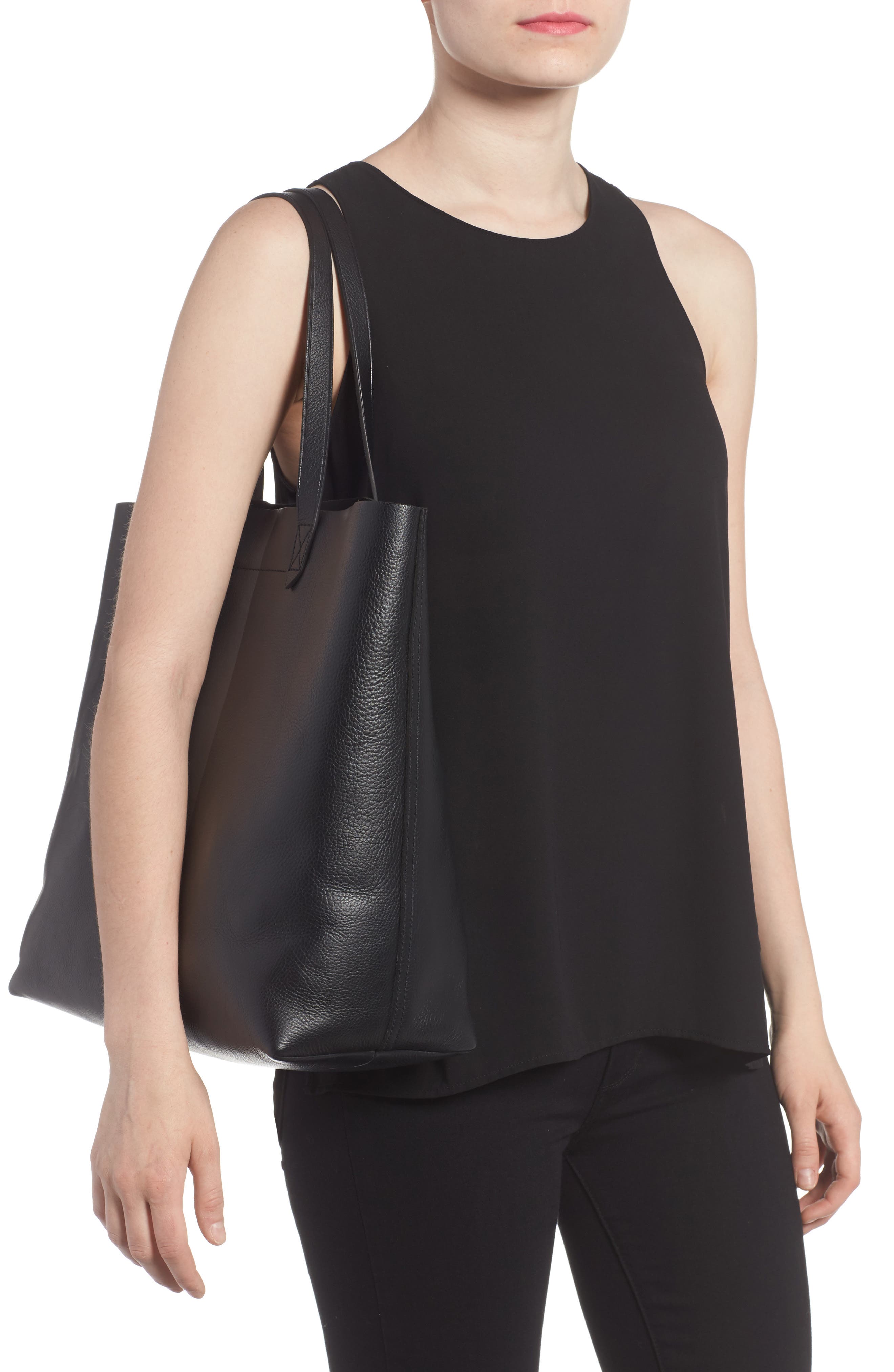Paint Stripe Transport Leather Tote, Alternate, color, TRUE BLACK