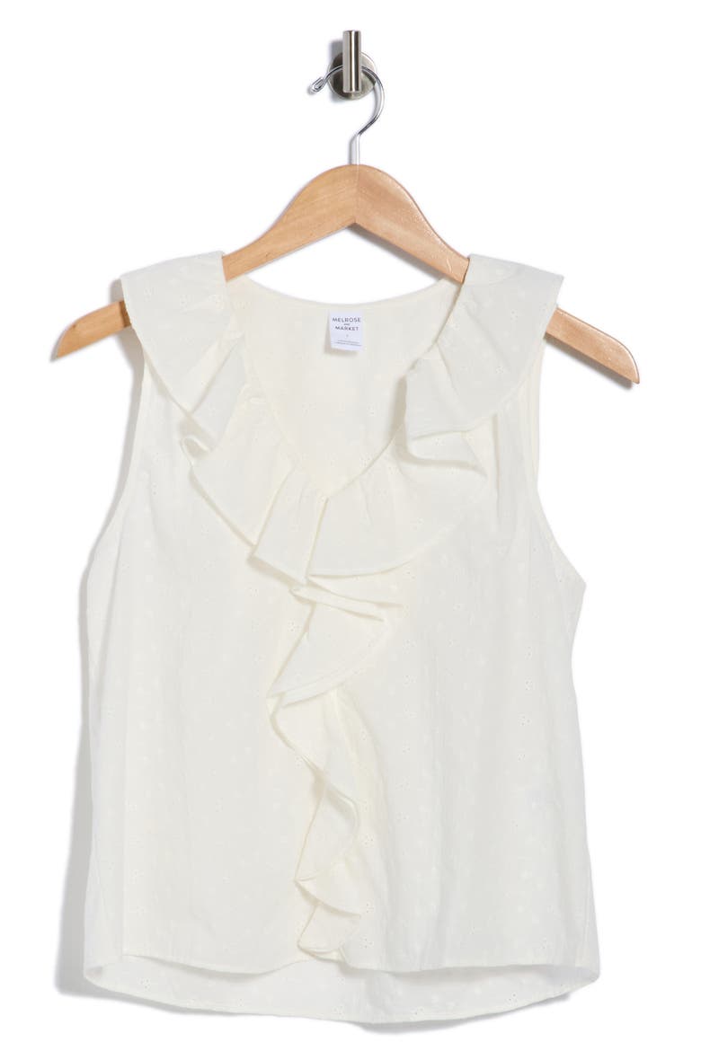 Ruffle Cotton Eyelet Tank, Alternate, color, IVORY EGRET