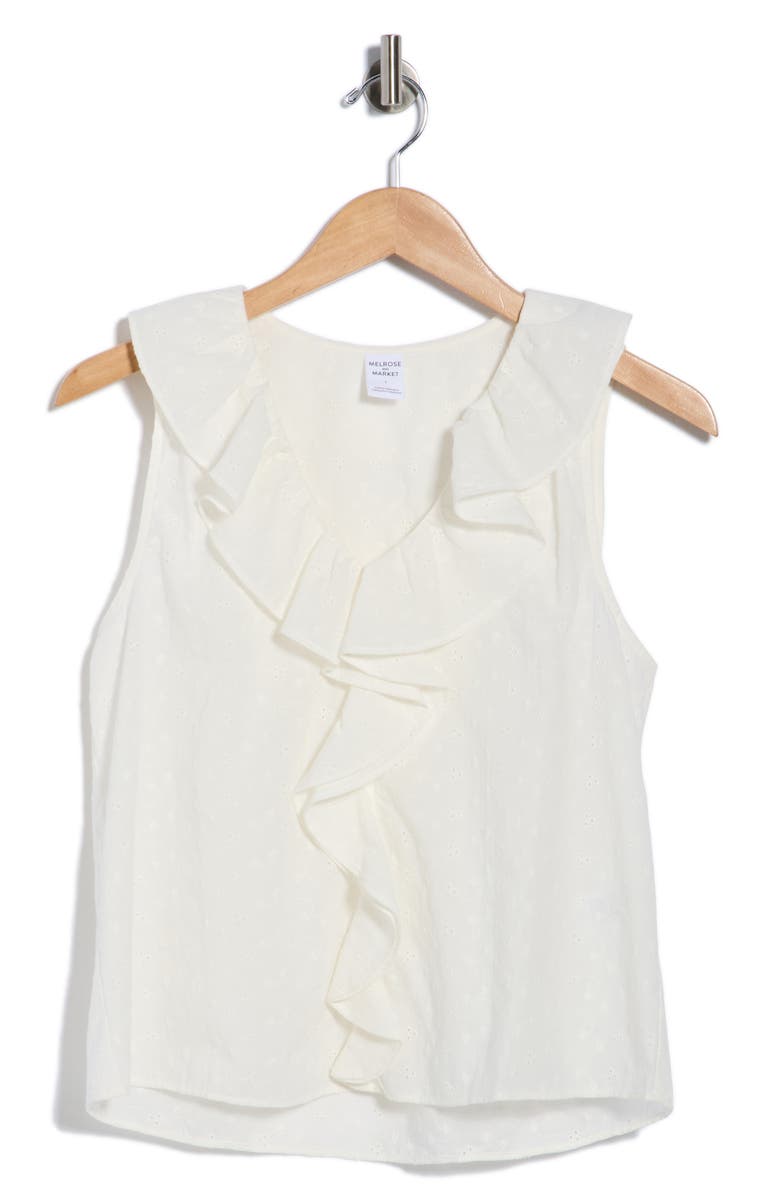 Melrose and Market Ruffle Cotton Eyelet Tank, Alternate, color, Ivory Egret