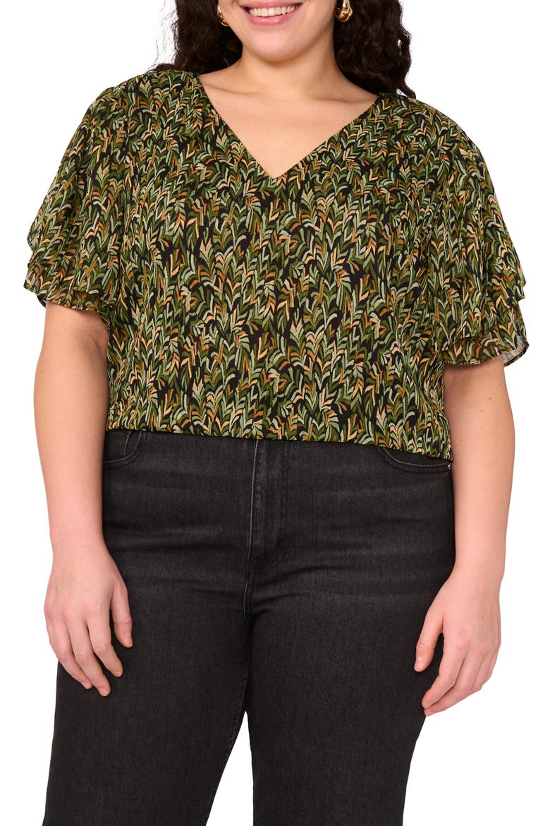 Ruffle Short Sleeve Blouse, Main, color, RICH BLACK