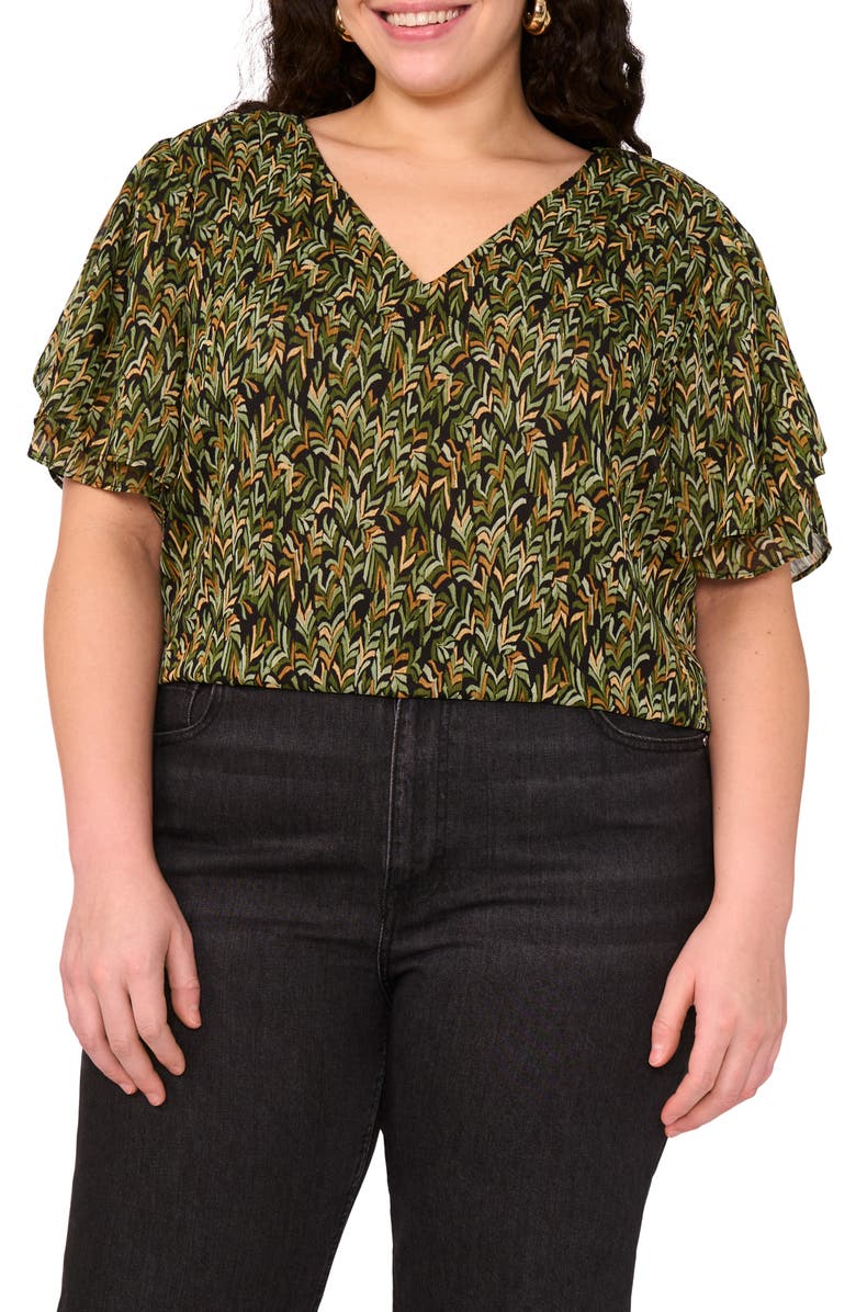 Vince Camuto Ruffle Short Sleeve Blouse, Main, color, Rich Black