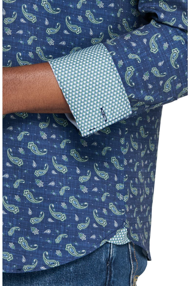 Paisley Woven Long Sleeve Basic, Alternate, color, NAVY/GREEN