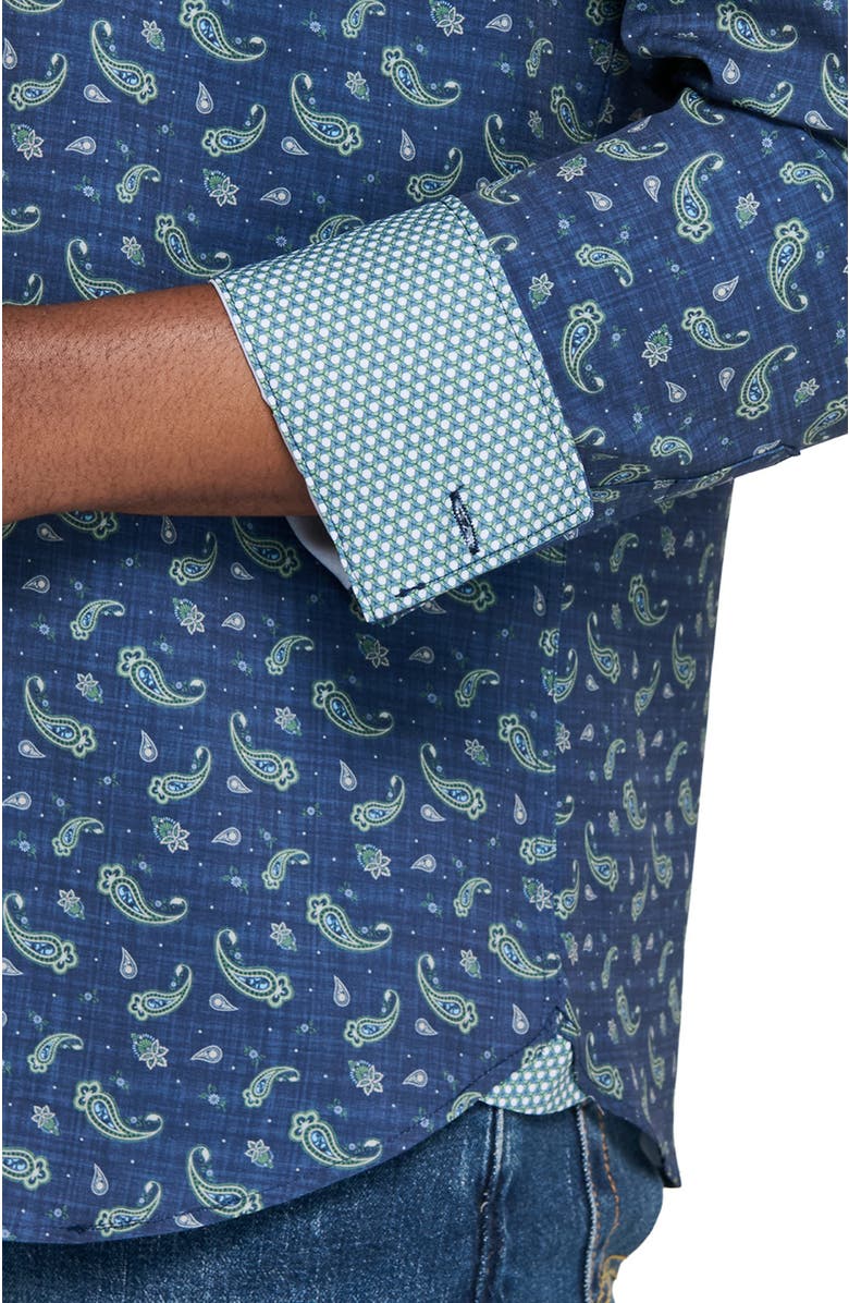CONSTRUCT Paisley Woven Long Sleeve Basic, Alternate, color, Navy/Green
