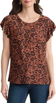 Jones New York Floral Flutter Sleeve Top